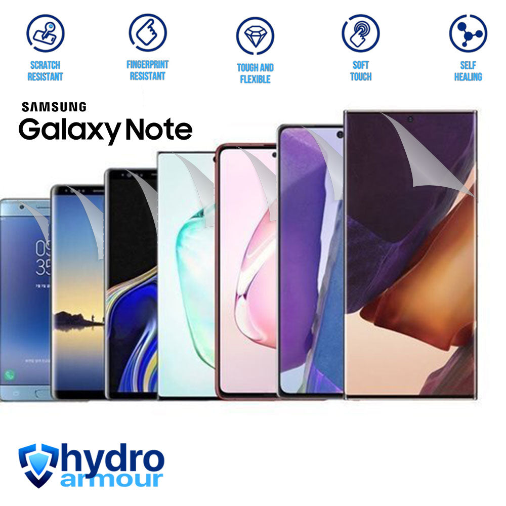 Heavy Duty Clear HD Hydrogel Screen Protector | Anti-Scratch for Samsung Galaxy Note 1 2 3 4 5 7 8 9 10 20 Ultra