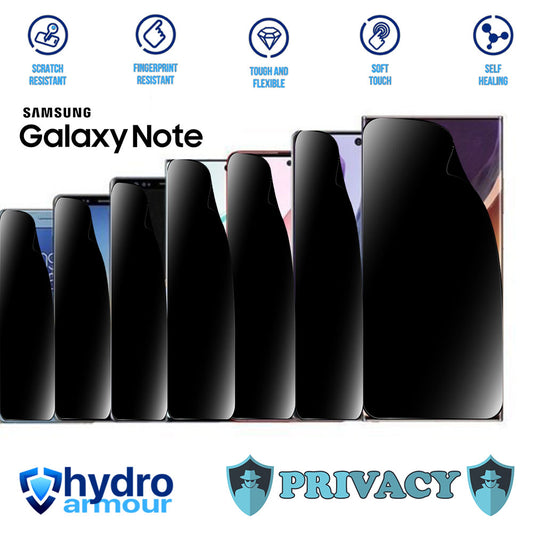Privacy Hydrogel Screen Protector | HD Anti-Spy Film for Samsung Galaxy Note 1 2 3 4 5 7 8 9 10 20 Ultra