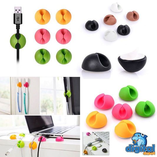 6pcs Cable Clips Tidy Cord Lead Organiser USB Charger Holder Drop