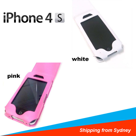 White Pink Faux Leather Case for Apple iPhone 4 4S